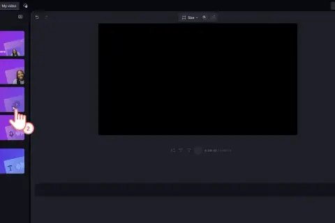 Rozpoczynanie nagrywania ekranu z dźwiękiem w Clipchamp. Kliknij "Screen" (2), aby rozpocząć.