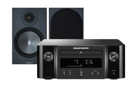 Zestaw audio Marantz z głośnikami Monitor Audio. Idealny do nauki, jak dobrać wzmacniacz do głośników, by cieszyć się czystym dźwiękiem.