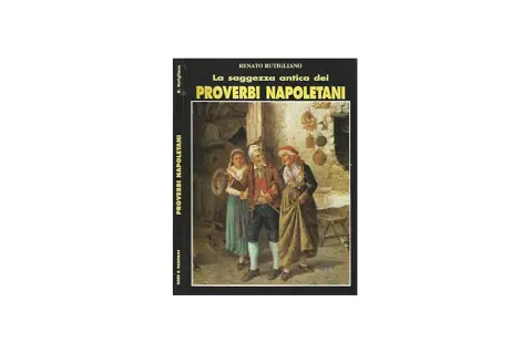Copertina del libro "La saggezza antica dei proverbi napoletani", con un dipinto di tre persone in abiti tradizionali. Un volume che raccoglie proverbi napoletani sui figli.