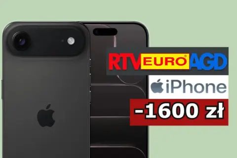 Czarne iPhone'y z logo RTV EURO AGD i napisem -1600 zł.