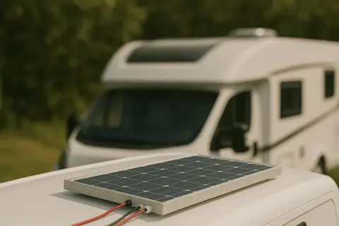 Placa solar instalada en autocaravana, lista para generar energía limpia en tus viajes.