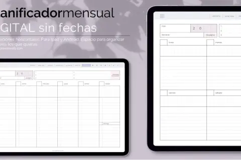 Planificador mensual digital sin fechas, ideal como calendario para rellenar en Ipad y Android. Organiza tu semana y tus prioridades.