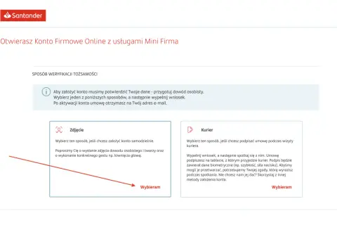 Otwierasz konto firmowe online bez kuriera. Wybierz weryfikację zdjęciem lub kurierem.