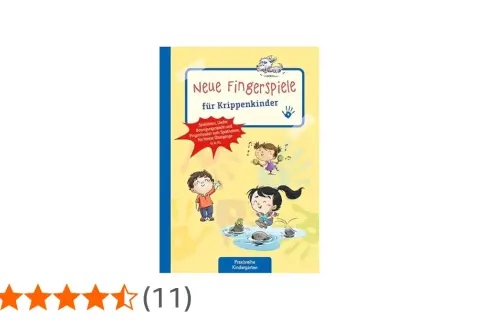 Buntes Buchcover mit Kindern, die Spaß haben. Bietet neue Fingerspiele für Krippenkinder, Lieder und Bewegungsspiele.