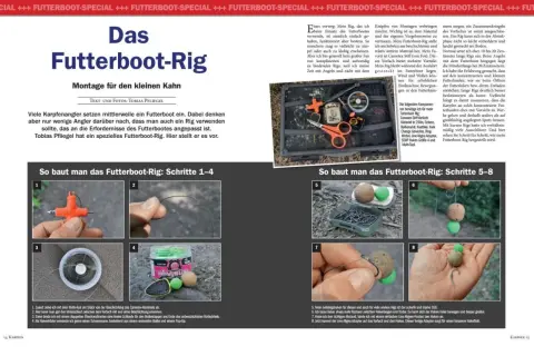 Karpfenangler bauen ein Futterboot-Rig für den Karpfenfang. Das Rig ist für den Einsatz mit dem Futterboot optimiert.