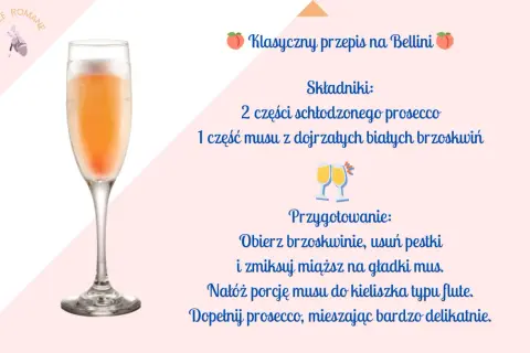 Klasyczny przepis na Bellini: schłodzone prosecco i mus z brzoskwiń w kieliszku flute. Idealny na wakacje!