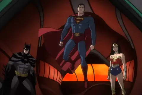 Batman, Superman y Wonder Woman, el trío principal de la liga de la justicia serie, listos para la acción.