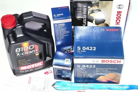 Olej Motul 8100 X-clean+ i filtry Bosch (paliwa, oleju, powietrza) do BMW X5 M50d.