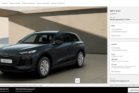 Audi Q6 e-tron quattro. Cena od 355 500,00 PLN. Elektryczny SUV z imponującymi osiągami.