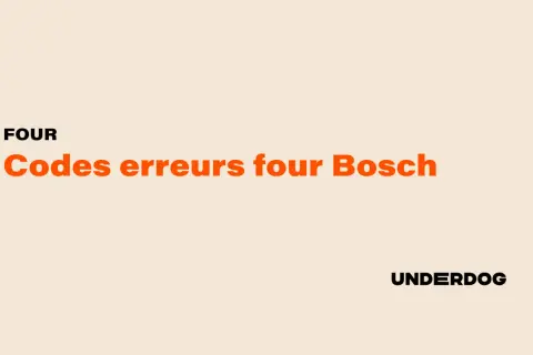 Liste codes erreurs four Bosch. Le texte "FOUR Codes erreurs four Bosch" apparaît en gros caractères sur fond beige.
