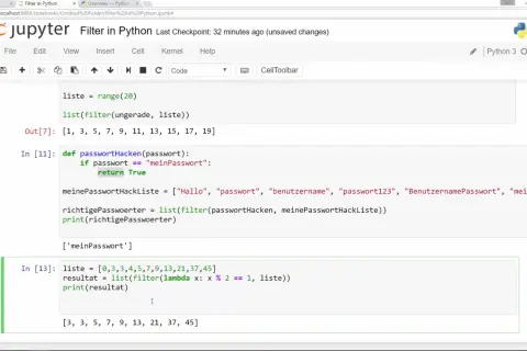 Exemple de code Python utilisant la fonction `filter` pour extraire des éléments d'une liste, comme des mots de passe.