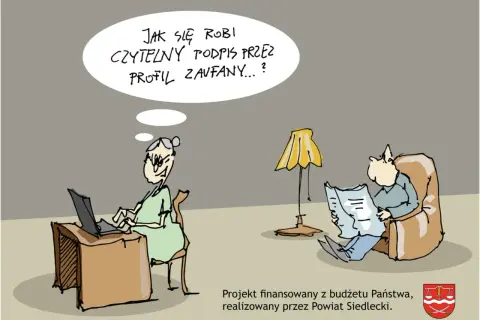 Osoba fizyczna przy komputerze zastanawia się, jak zrobić czytelny podpis przez profil zaufany.