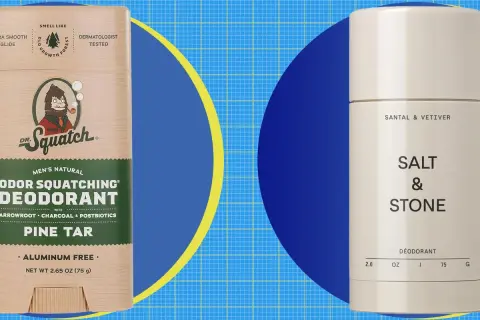Dwa dezodoranty: Dr. Squatch "Pine Tar" i Salt & Stone "Santal & Vetiver". Czy ałun co to? To naturalny składnik, którego nie ma w tych produktach.