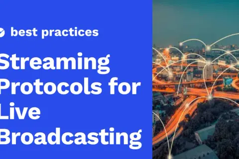 Best practices for live broadcasting, exploring the nuances of streaming protocol. A city at night with glowing network connections overlaid.