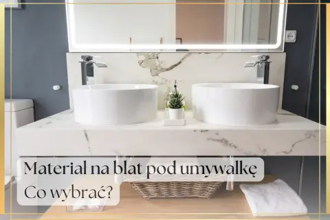 Elegancki blat w łazience z dwoma umywalkami. Marmurowy wzór blatu dodaje luksusu.