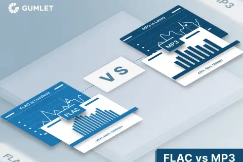 Visual comparison of FLAC (lossless) and MP3 (lossy) audio formats, highlighting their differences in quality and data.