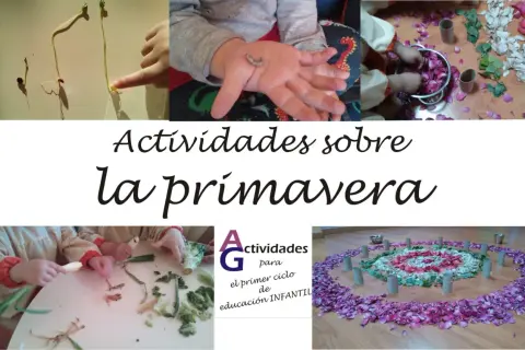 Niños explorando la naturaleza y creando arte con pétalos y hojas. Divertidas actividades primavera para aprender y jugar.