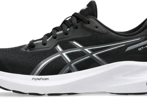Scarpa da running Asics GT-1000 13 donna, nera con dettagli argento e suola bianca. Ideale per ogni corsa.