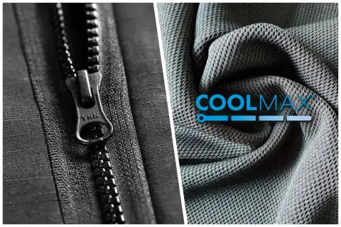 Zamek YKK i przewiewna tkanina na kurtki z logo COOLMAX. Idealna na aktywny dzień.