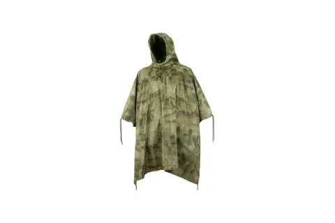 Poncho Mil-Tec con capucha y cordones, estampado de camuflaje verde y marrón.