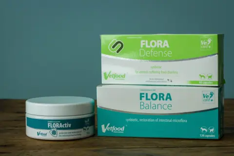 FLORA Balance i FLORA Defense od Vetfood. Preparaty wspierające florę bakteryjną, pomocne przy problemach jelitowych, bez skutków ubocznych.