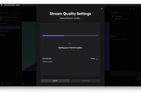 Twitch Studio testet die Netzwerkqualität und die Upload-Geschwindigkeit für Streams.