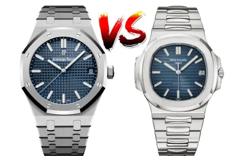 Audemars Piguet vs Patek Philippe: dos relojes de lujo icónicos, ambos con esferas azules y brazaletes de acero.