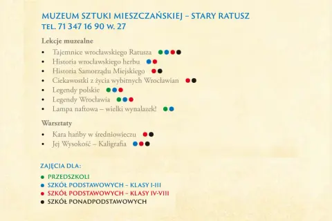 Muzeum Sztuki Mieszczańskiej we Wrocławiu oferuje lekcje o historii miasta, legendach i warsztaty.