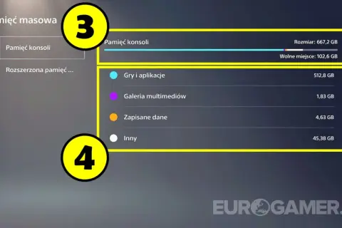 Menu PS5: Pamięć konsoli, gdzie znajdziesz informacje o tym, jak odinstalować grę na PS5, ile miejsca zajmują gry i aplikacje.