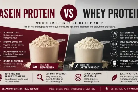 Casein vs. Whey: Langsame vs. schnelle Verdauung für Muskelaufbau und Erholung. Wähle basierend auf deinen Zielen.