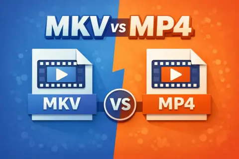 MKV vs MP4: A visual comparison of the popular video container formats. The MKV container is on the left, with its distinct blue theme.