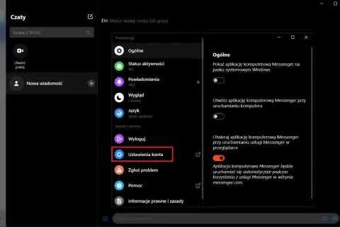 Ustawienia konta na Messengerze. Kliknij w "Ustawienia konta", aby dowiedzieć się, jak usunąć konto z Messengera.