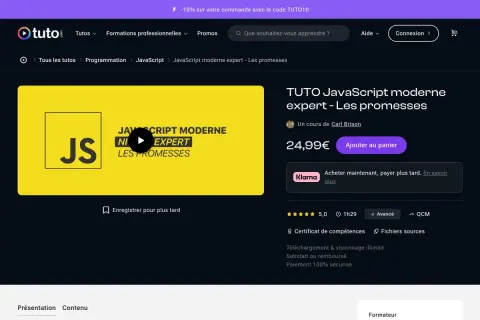 Cours Tuto.com sur JavaScript moderne expert : Les promesses. Apprenez les concepts avancés, comme les java method reference, pour maîtriser le langage.