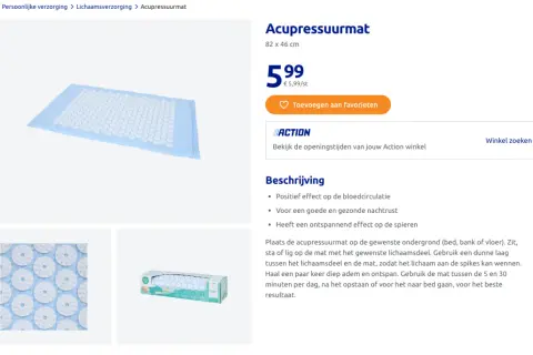 Lichtblauwe acupressuurmat met witte puntjes, ideaal voor ontspanning en betere bloedcirculatie.
