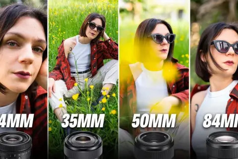 Confronto tra obiettivi: 24mm, 35mm, 50mm e 84mm. Il 50mm è ottimo per ritratti con sfondo sfocato.