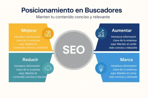Diagrama sobre qué es el SEO de una empresa, mostrando cómo mejorar, aumentar, reducir y crear marca con contenido conciso y relevante.