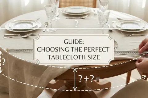 Guide pour choisir la nappe parfaite. Mesure du tissu pour une table ronde, utile pour savoir combien de mètre de nappe pour 50 personnes.