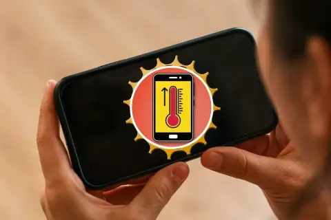 Icono de termómetro en un móvil, indicando la necesidad de enfriar movil.