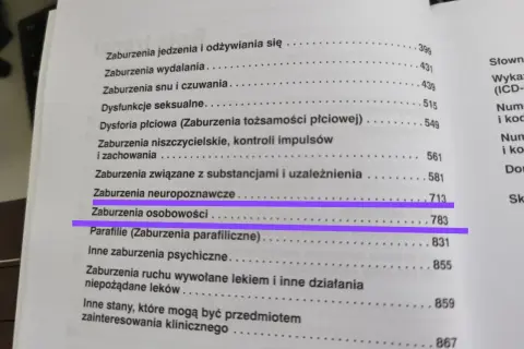 Spis treści podręcznika DSM 5 kryteria diagnostyczne, wyróżniono "Zaburzenia osobowości".
