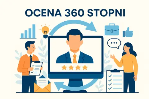 Ocena 360 stopni: pracownicy analizują wyniki, zbierają opinie i oceniają postępy.