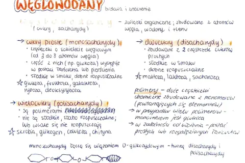 Węglowodany to cukry, związki organiczne zbudowane z atomów węgla, wodoru i tlenu.