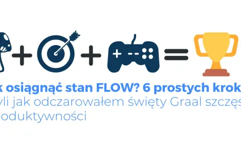 Grzyb, cel, joystick i puchar symbolizują, co to jest flow. Jak osiągnąć stan FLOW? 6 prostych kroków.