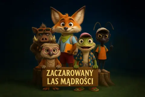 Leśne misie na dobranoc: lis, sowa, żaba, dzik i mrówka pozdrawiają z Lasu Mądrości.