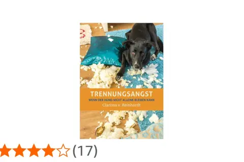 Ein Hund mit Trennungsangst hat ein Kissen zerlegt. Das Buch "Trennungsangst" erklärt, wie man Hunden hilft, allein zu bleiben.