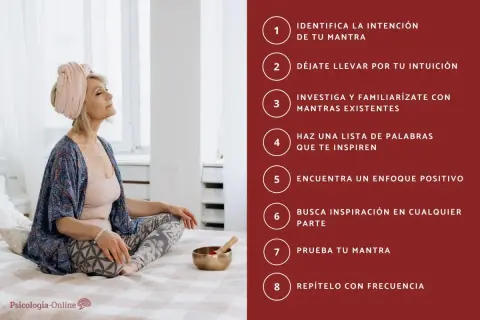 Mujer meditando en posición de loto, con un cuenco tibetano. Guía para crear tu mantra de vida.