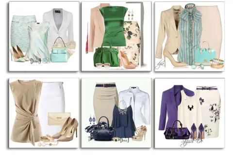 Sei idee di outfit eleganti per un battesimo: tailleur, abiti e gonne con accessori coordinati.