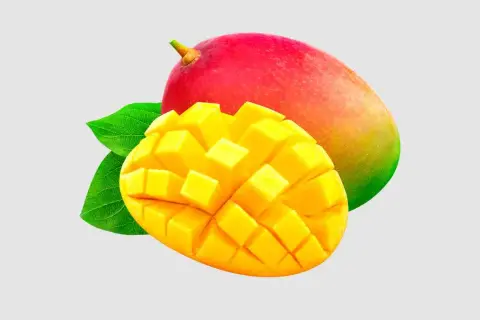 Słodki, soczysty mango dla niemowlaka. Pokrojony w kostkę, gotowy do jedzenia.