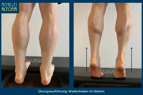 Wadenheben zeigt, wo die Achillessehne liegt. Die Übung stärkt die Wade und die Ferse.