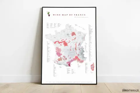 Mapa Francji z zaznaczonymi regionami winiarskimi. Odkryj bogactwo francuskich winnic i ich unikalne terroir.