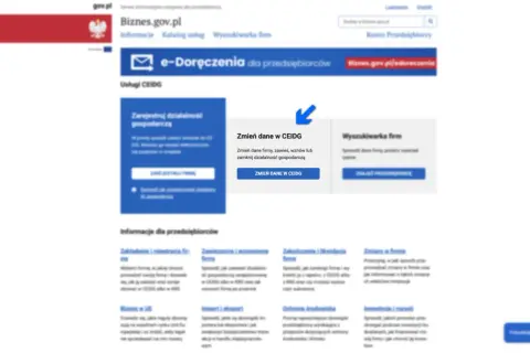 Zmiana nazwy firmy gdzie zgłosić? Na Biznes.gov.pl znajdziesz opcję "Zmień dane w CEIDG", by dokonać zmian.